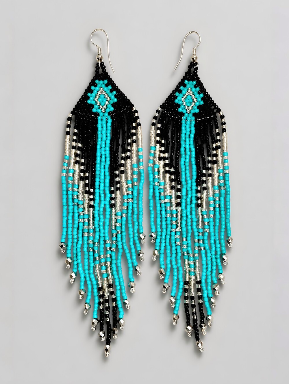 Turquoise Boho Fringe Beaded Earrings - Handmade Southwestern JewelryMeticulou